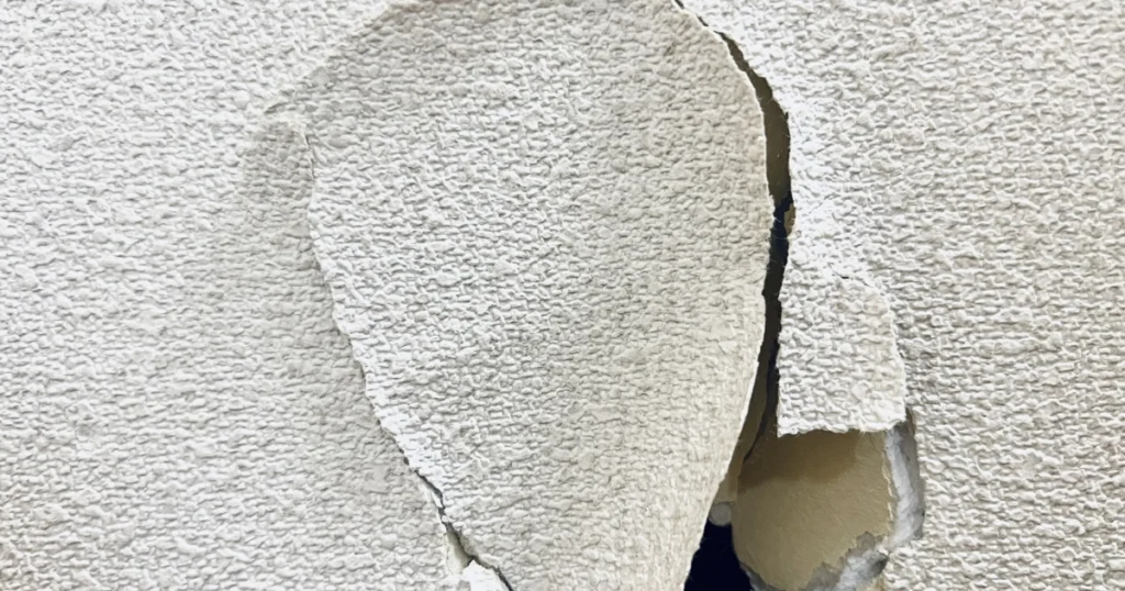 過失によって大きく穴の開いた壁紙